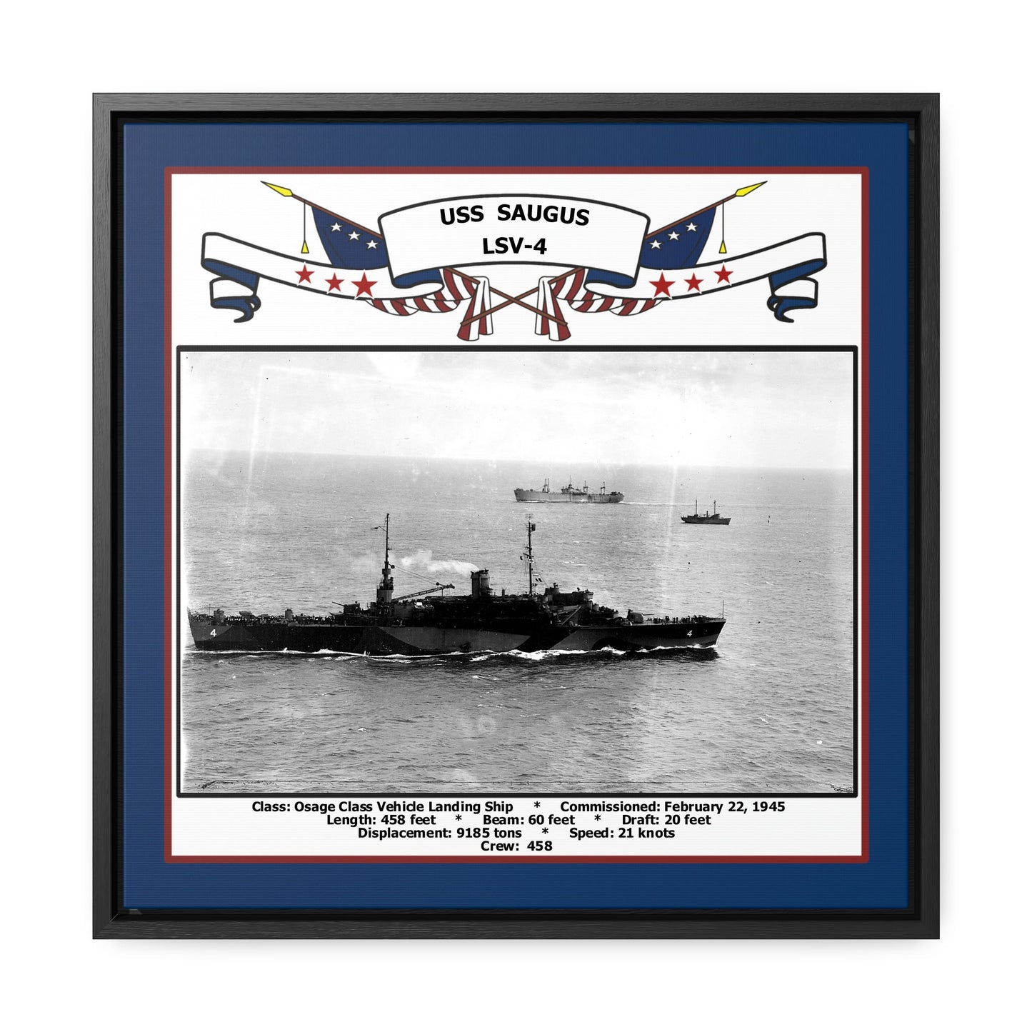 USS Saugus LSV-4 Navy Floating Frame Photo Front View