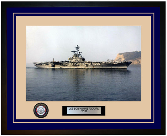 USS BON HOMME RICHARD CV-31 Framed Navy Ship Photo Blue