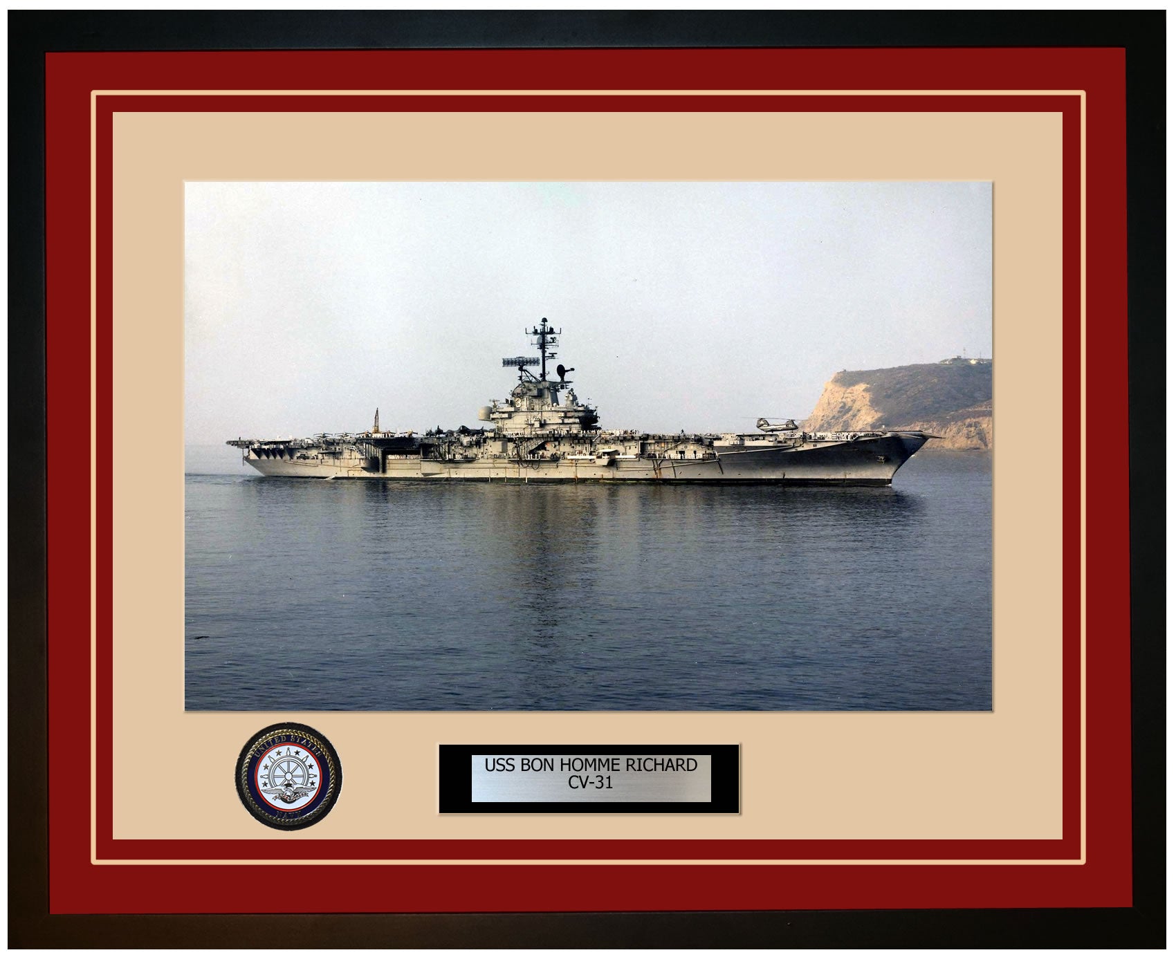 USS BON HOMME RICHARD CV-31 Framed Navy Ship Photo Burgundy