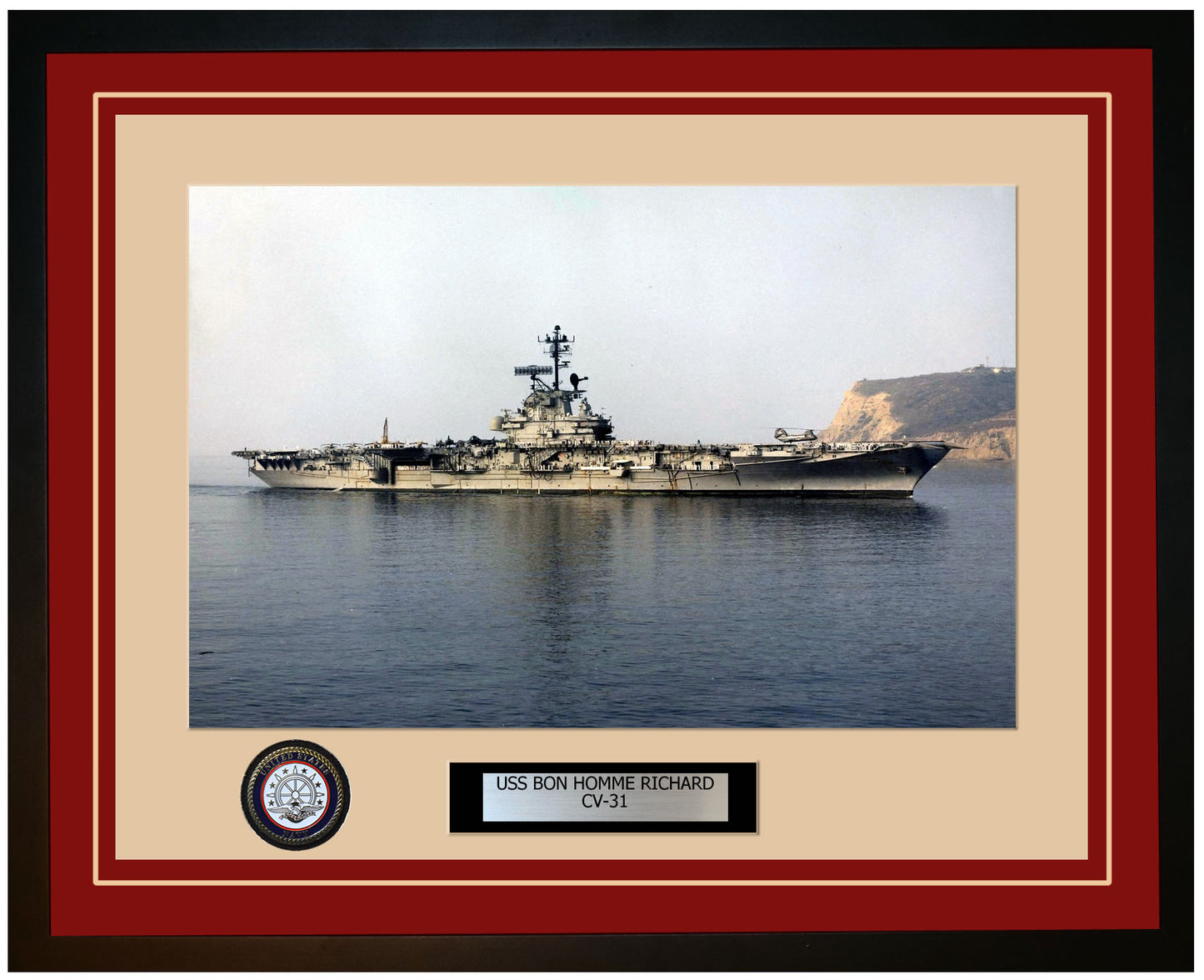 USS BON HOMME RICHARD CV-31 Framed Navy Ship Photo Burgundy