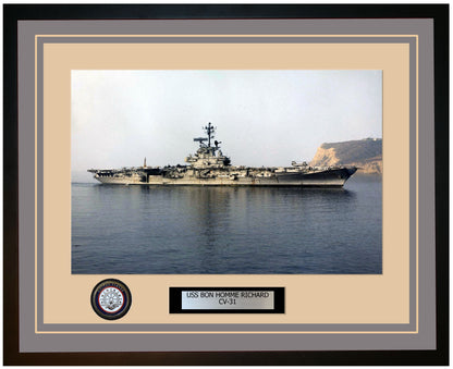 USS BON HOMME RICHARD CV-31 Framed Navy Ship Photo Grey