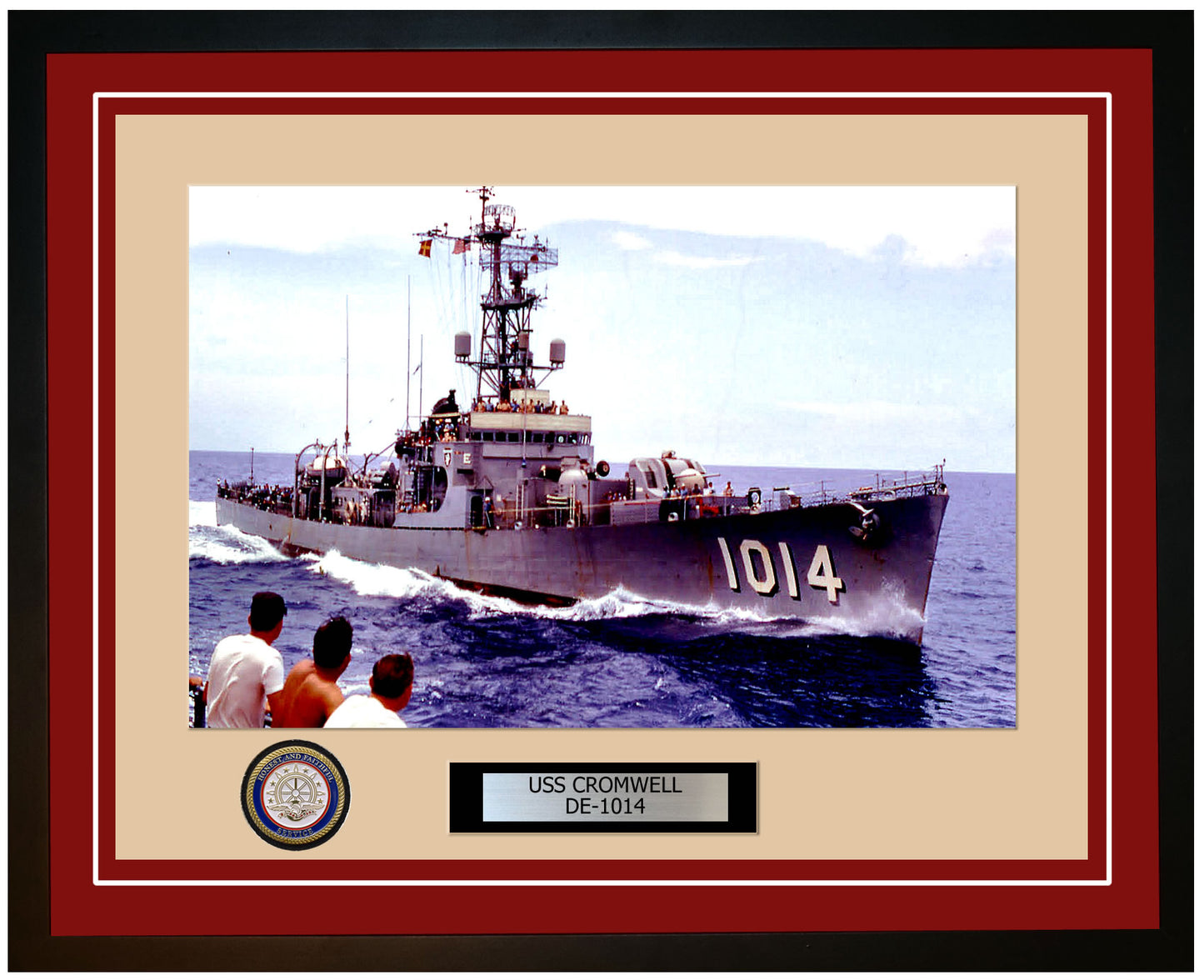 USS Cromwell DE-1014 Framed Navy Ship Photo Burgundy