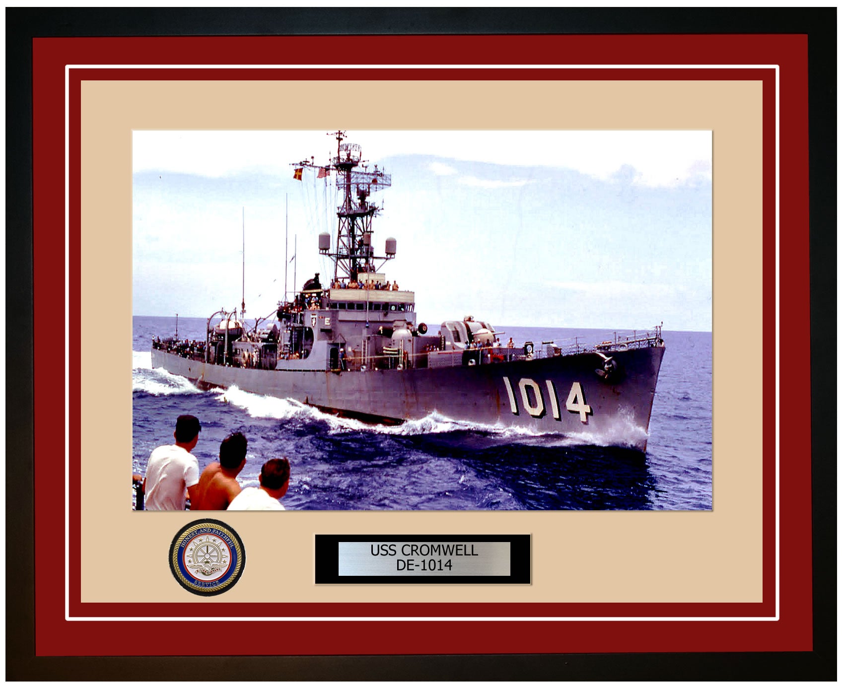 USS Cromwell DE-1014 Framed Navy Ship Photo Burgundy