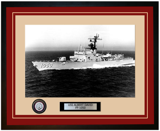 USS ALBERT DAVID FF-1050 Framed Navy Ship Photo Burgundy