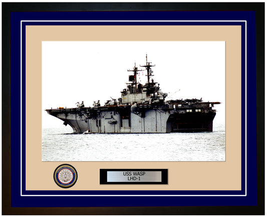 USS Wasp LHD-1 Framed Navy Ship Photo Blue