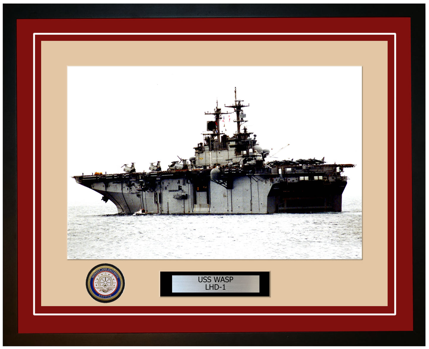 USS Wasp LHD-1 Framed Navy Ship Photo Burgundy