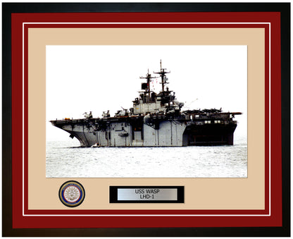 USS Wasp LHD-1 Framed Navy Ship Photo Burgundy