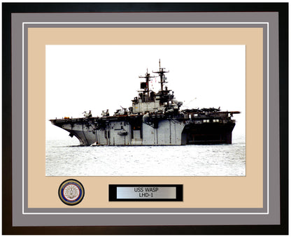 USS Wasp LHD-1 Framed Navy Ship Photo Grey