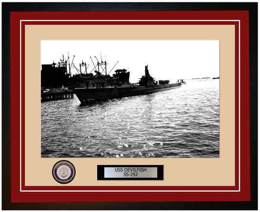 USS Devilfish SS-292 Framed Navy Ship Photo Burgundy