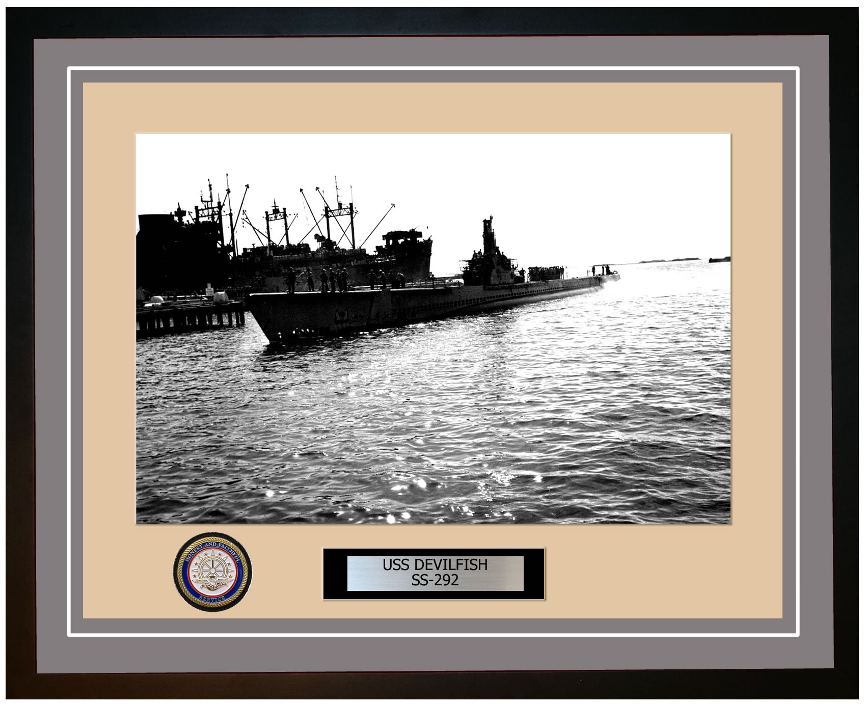 USS Devilfish SS-292 Framed Navy Ship Photo Grey