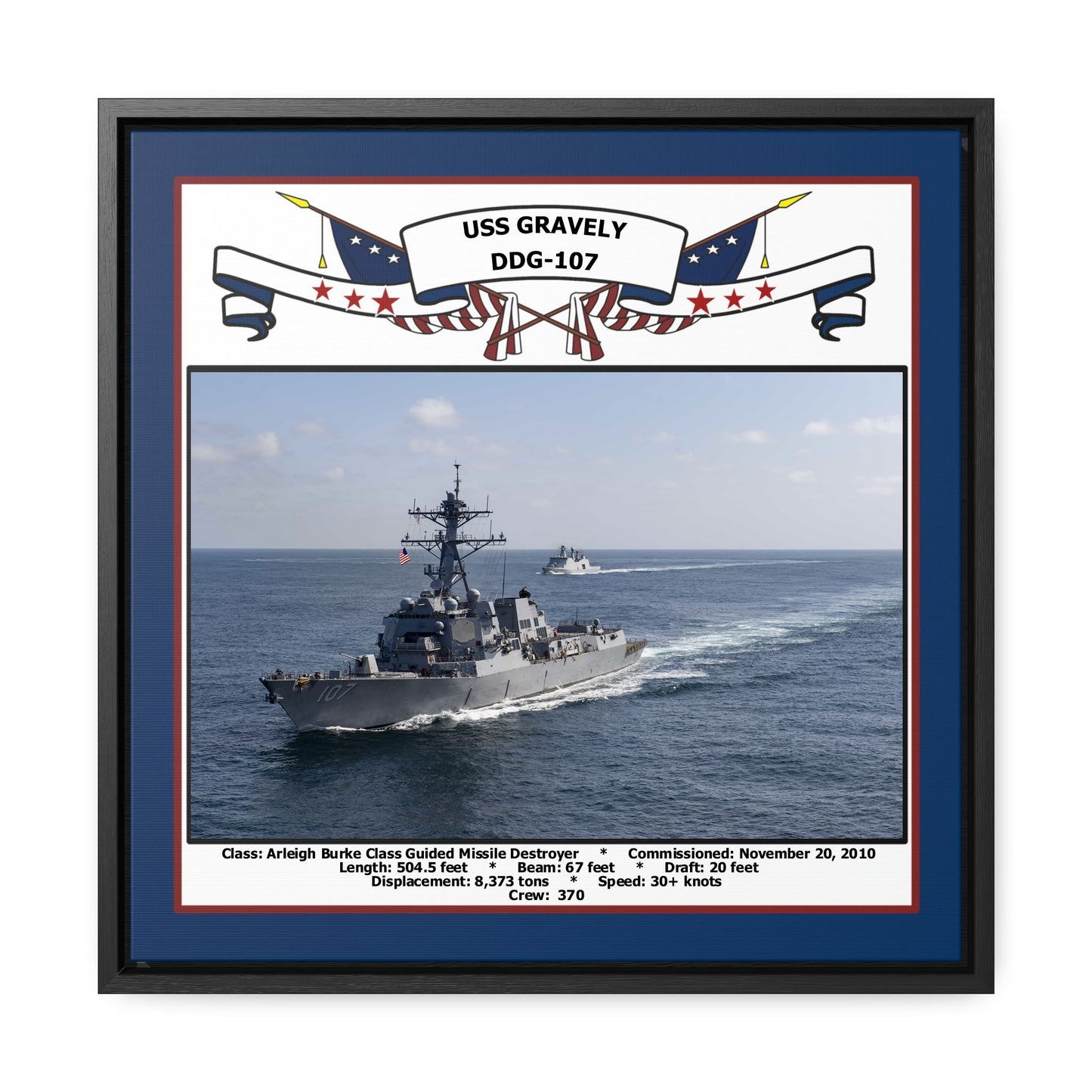 USS Gravely DDG-107 Navy Floating Frame Photo Front View