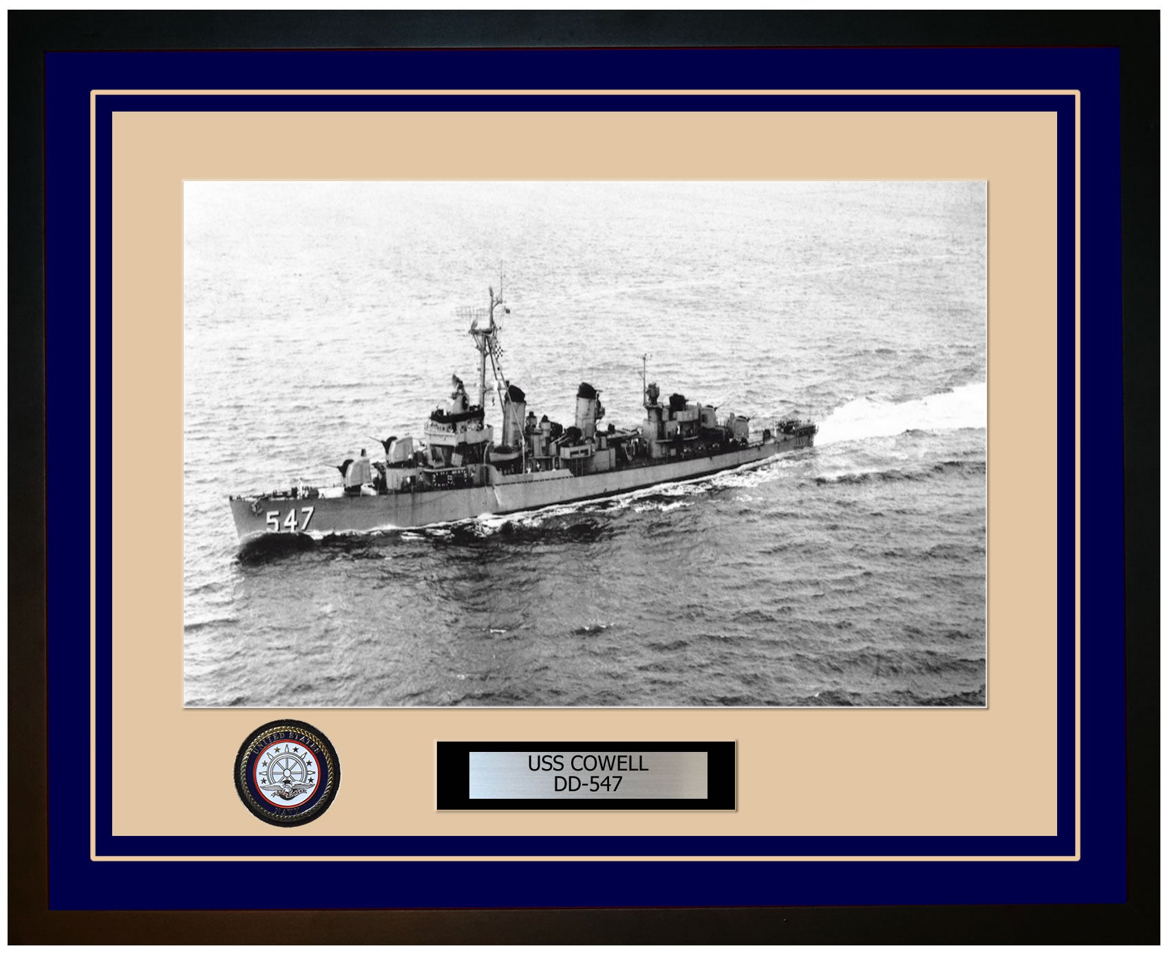 USS COWELL DD-547 Framed Navy Ship Photo Blue