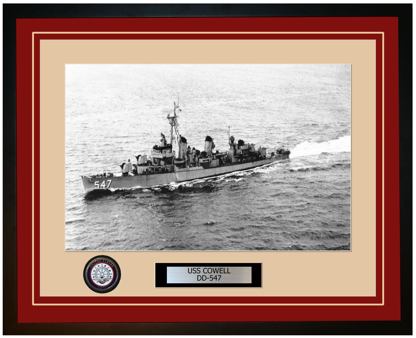 USS COWELL DD-547 Framed Navy Ship Photo Burgundy