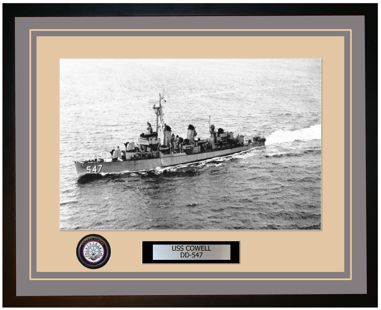 USS COWELL DD-547 Framed Navy Ship Photo Grey