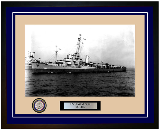 USS Harveson DE-316 Framed Navy Ship Photo Blue
