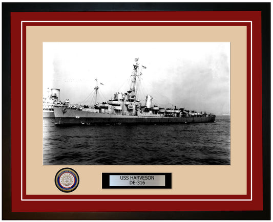USS Harveson DE-316 Framed Navy Ship Photo Burgundy
