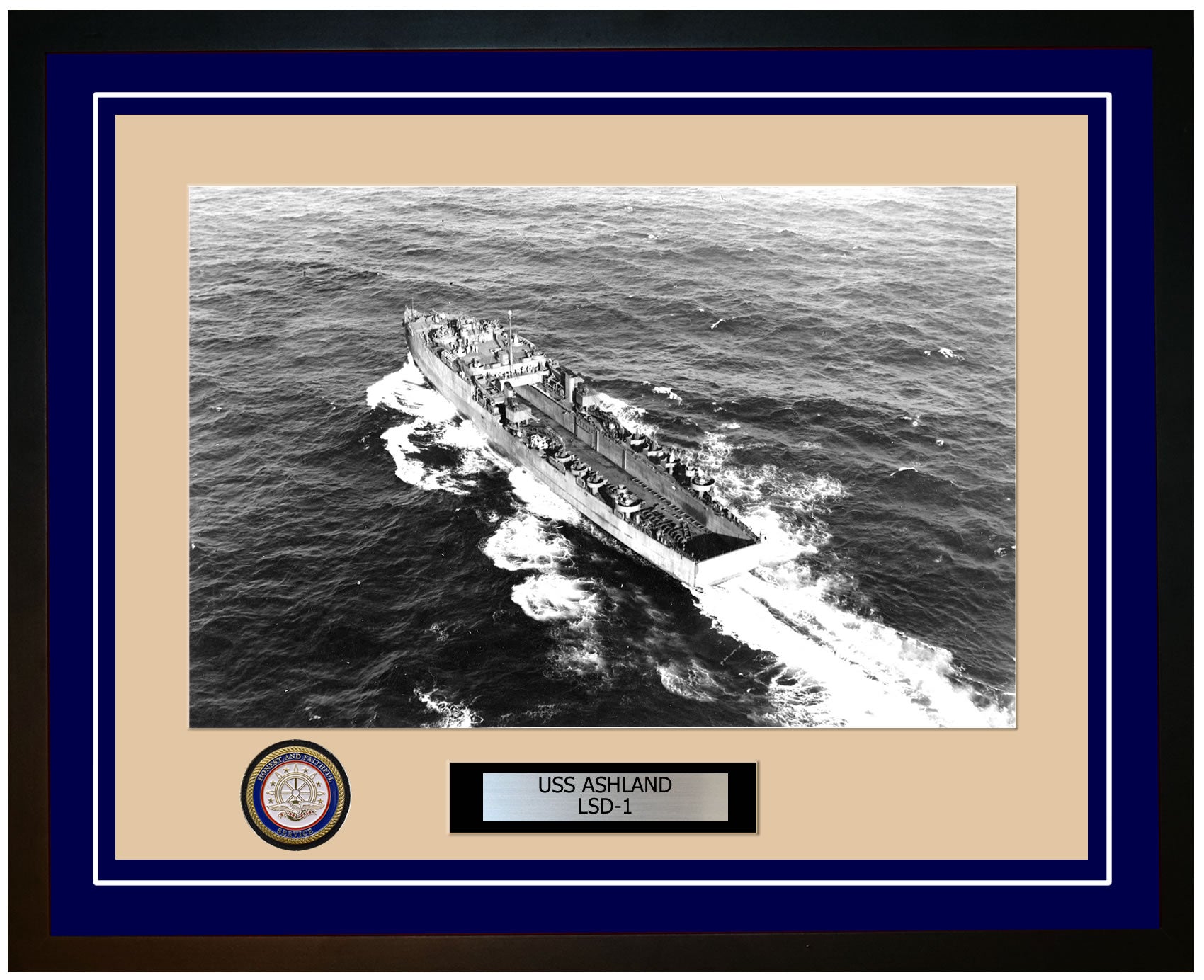 USS Ashland LSD-1 Framed Navy Ship Photo Blue