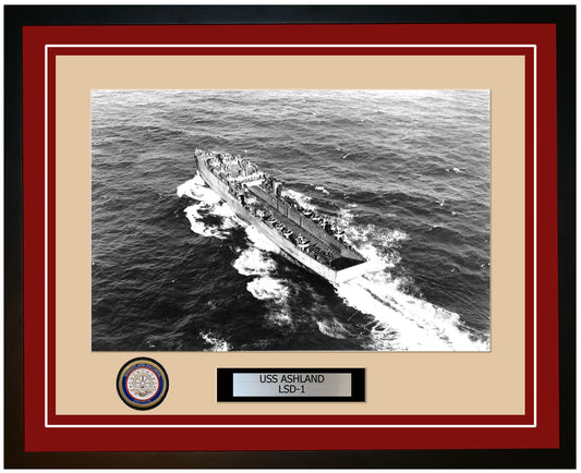 USS Ashland LSD-1 Framed Navy Ship Photo Burgundy
