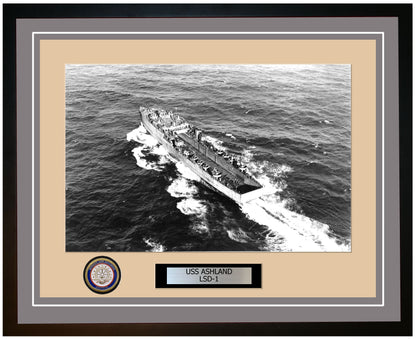 USS Ashland LSD-1 Framed Navy Ship Photo Grey