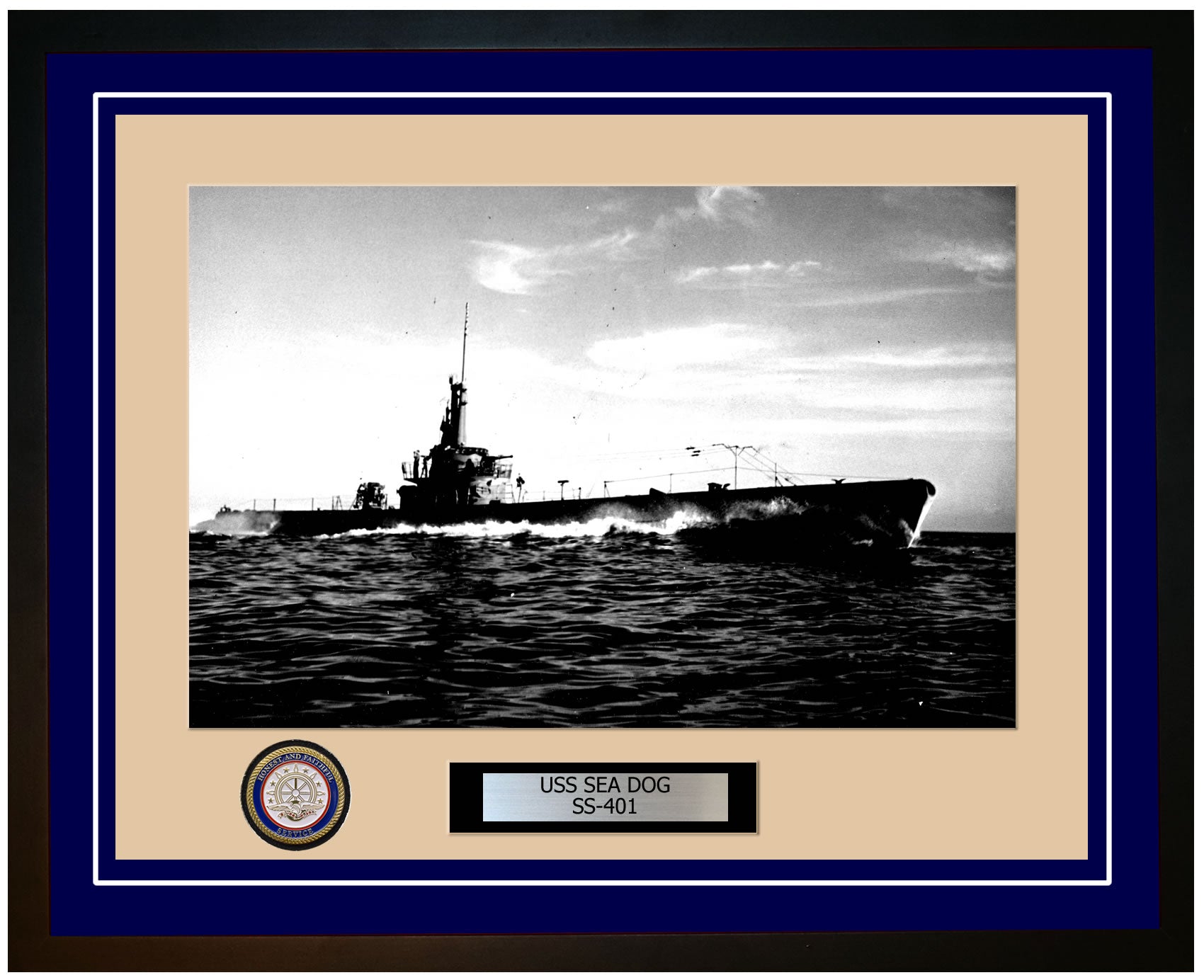 USS Sea Dog SS-401 Framed Navy Ship Photo Blue