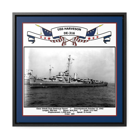 USS Harveson DE-316 Navy Floating Frame Photo Front View