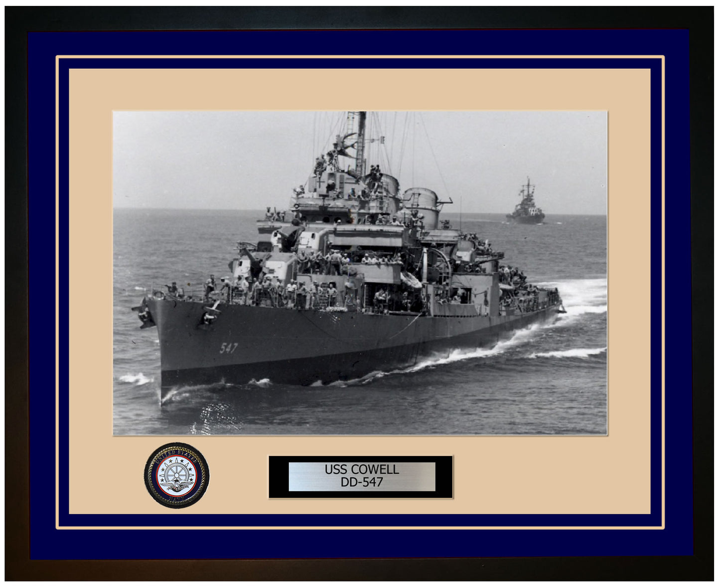 USS COWELL DD-547 Framed Navy Ship Photo Blue