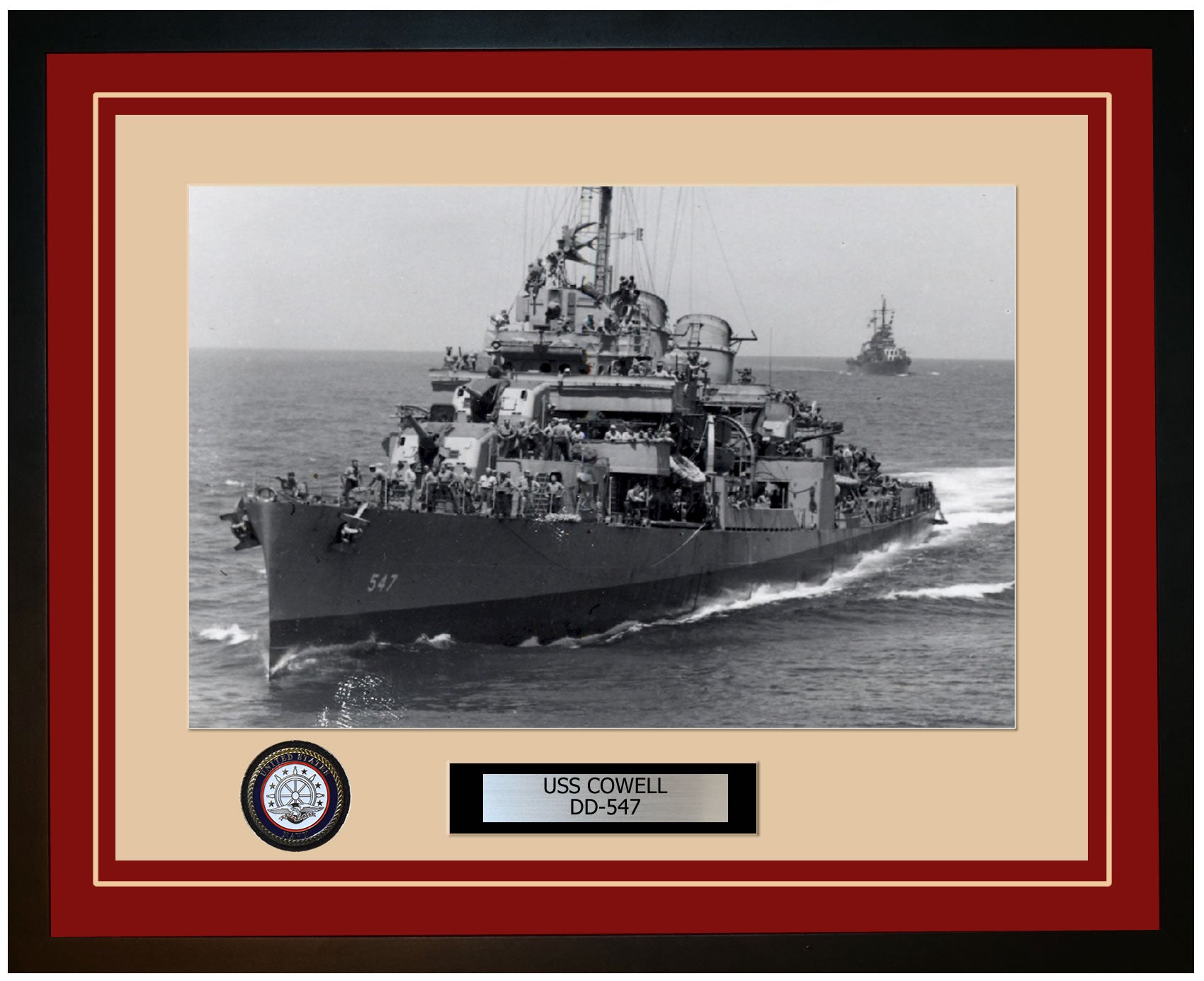 USS COWELL DD-547 Framed Navy Ship Photo Burgundy