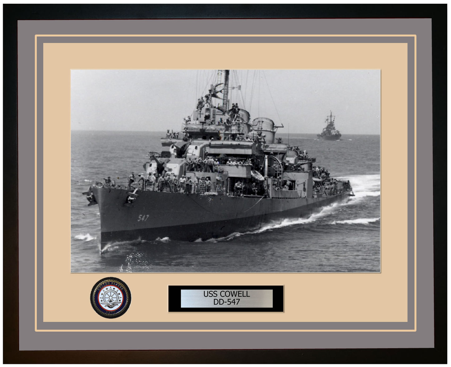USS COWELL DD-547 Framed Navy Ship Photo Grey