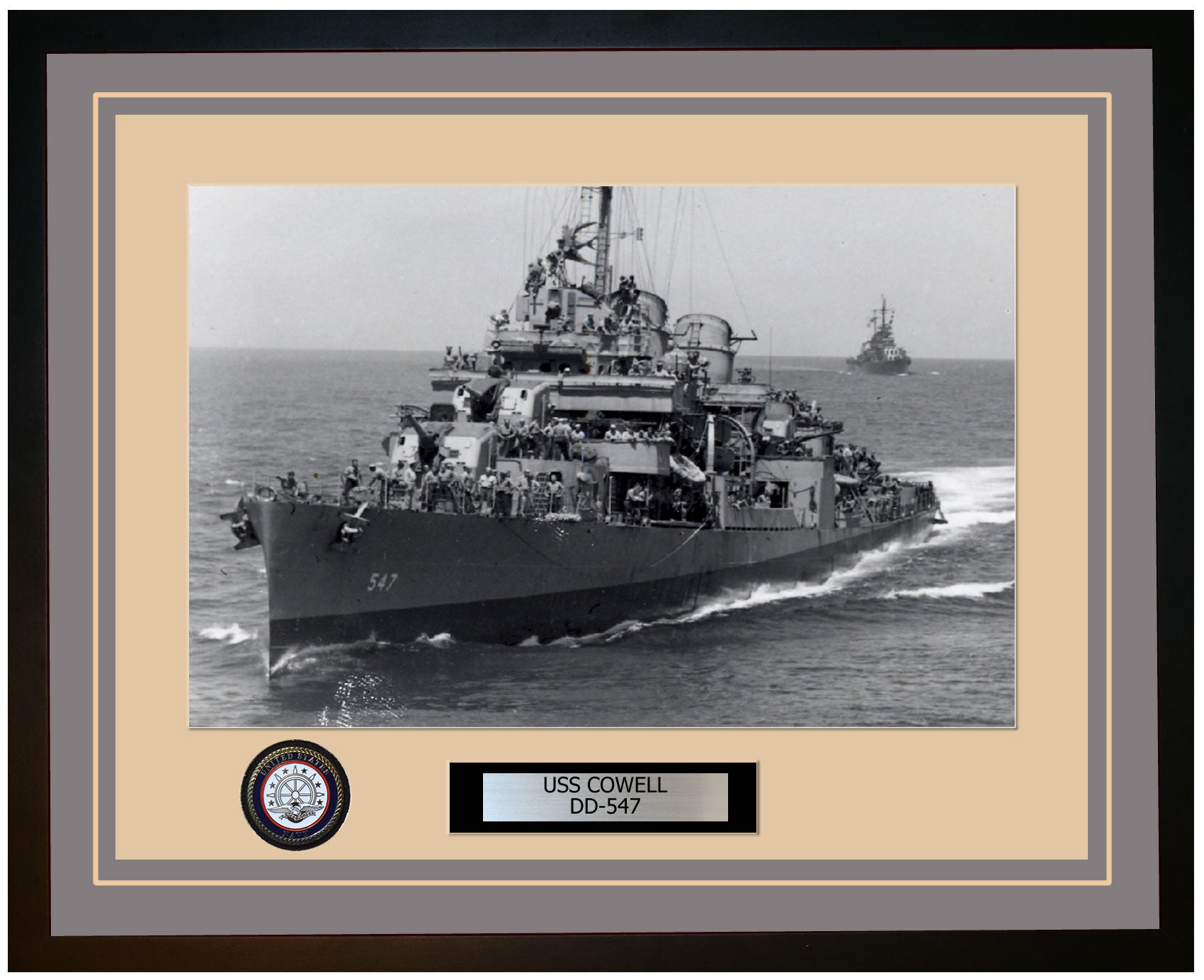 USS COWELL DD-547 Framed Navy Ship Photo Grey