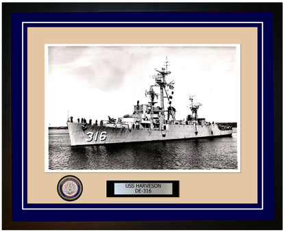 USS Harveson DE-316 Framed Navy Ship Photo Blue