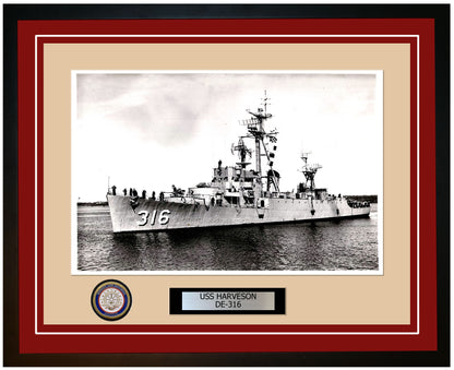 USS Harveson DE-316 Framed Navy Ship Photo Burgundy