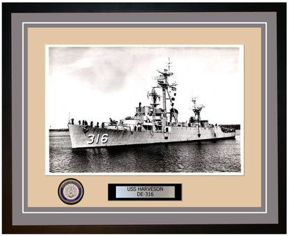 USS Harveson DE-316 Framed Navy Ship Photo Grey