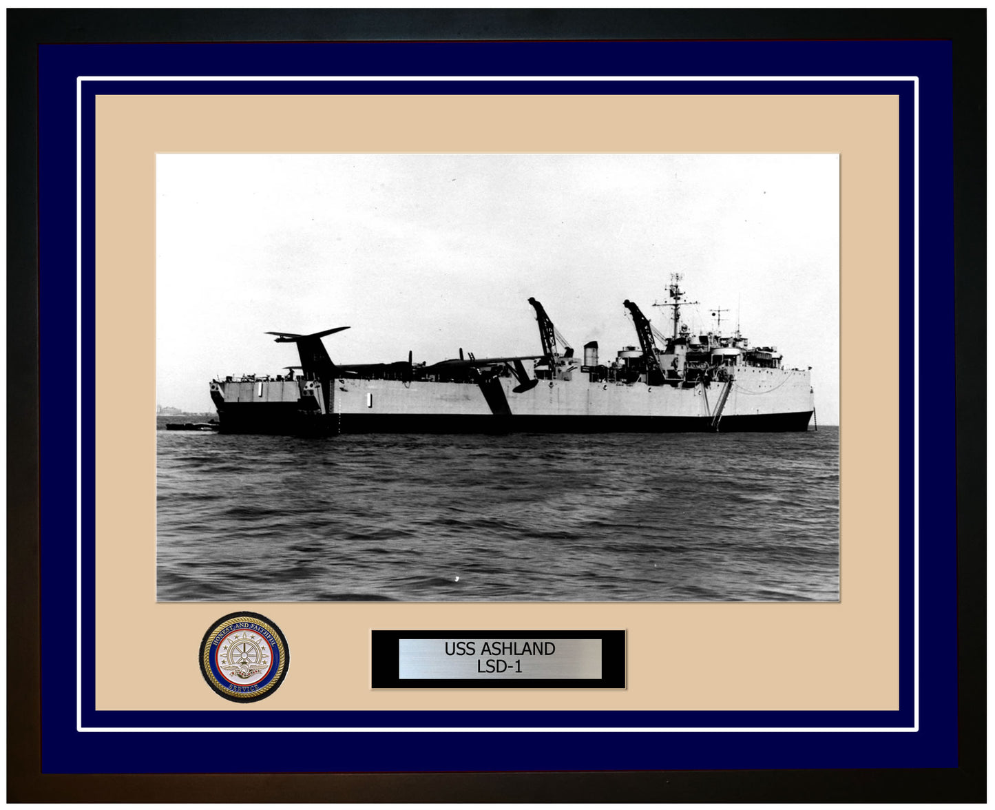USS Ashland LSD-1 Framed Navy Ship Photo Blue