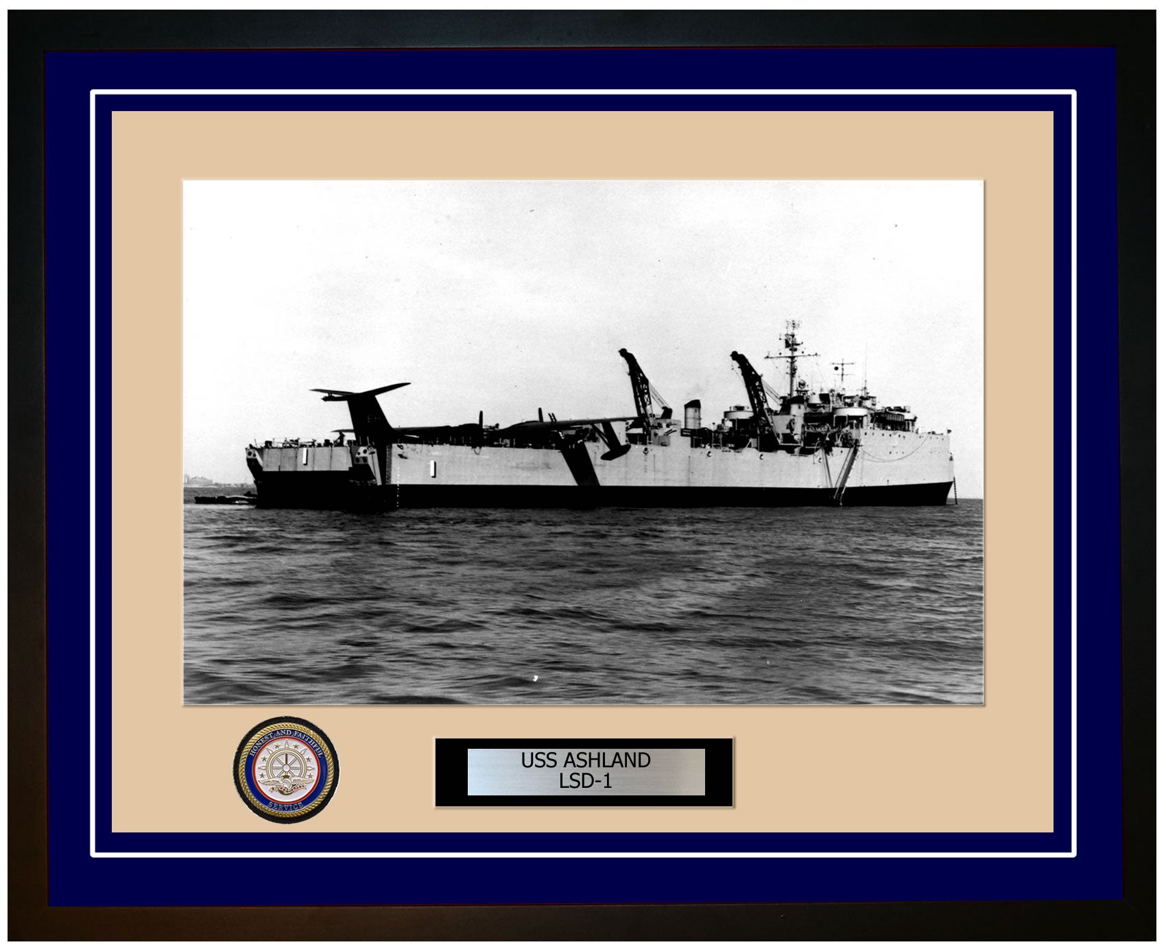 USS Ashland LSD-1 Framed Navy Ship Photo Blue