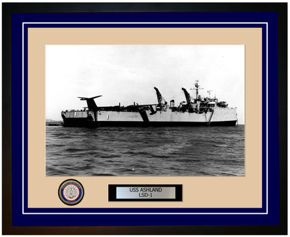 USS Ashland LSD-1 Framed Navy Ship Photo Blue
