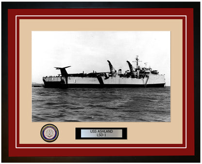 USS Ashland LSD-1 Framed Navy Ship Photo Burgundy
