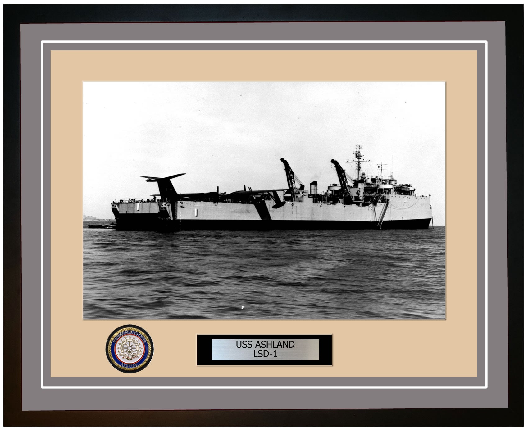 USS Ashland LSD-1 Framed Navy Ship Photo Grey