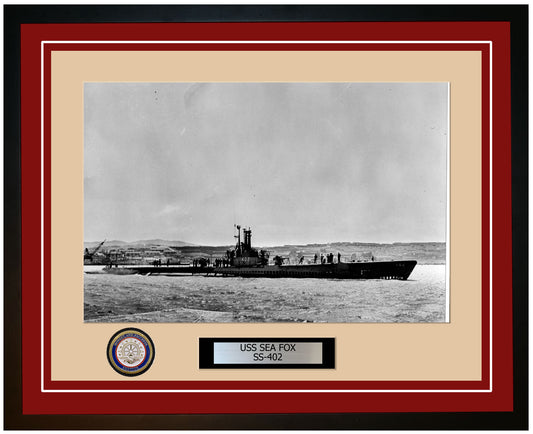USS Sea Fox SS-402 Framed Navy Ship Photo Burgundy
