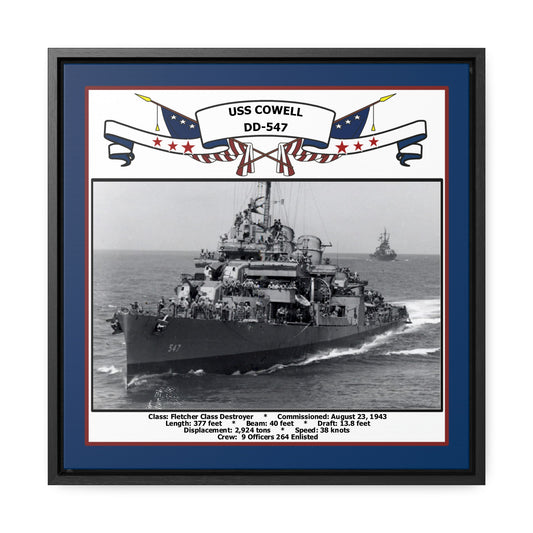 USS Cowell DD-547 Navy Floating Frame Photo Front View