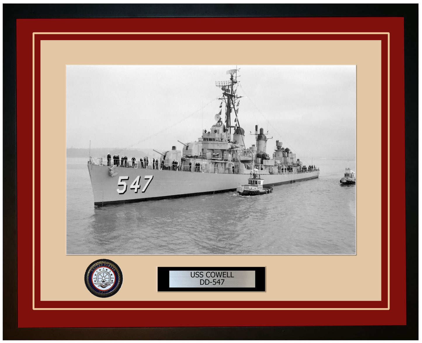 USS COWELL DD-547 Framed Navy Ship Photo Burgundy