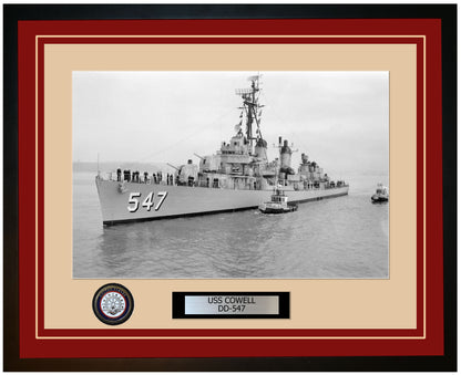 USS COWELL DD-547 Framed Navy Ship Photo Burgundy