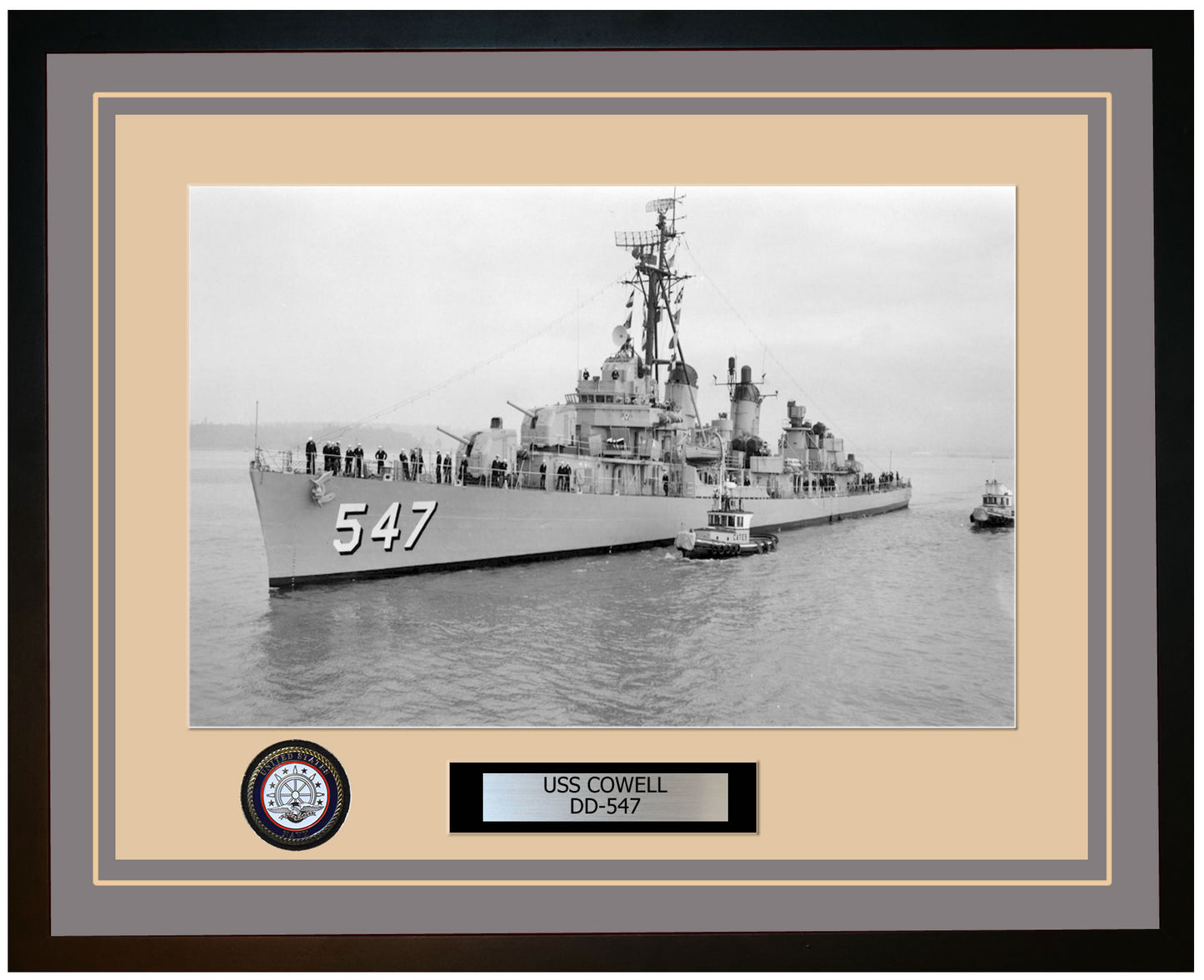 USS COWELL DD-547 Framed Navy Ship Photo Grey