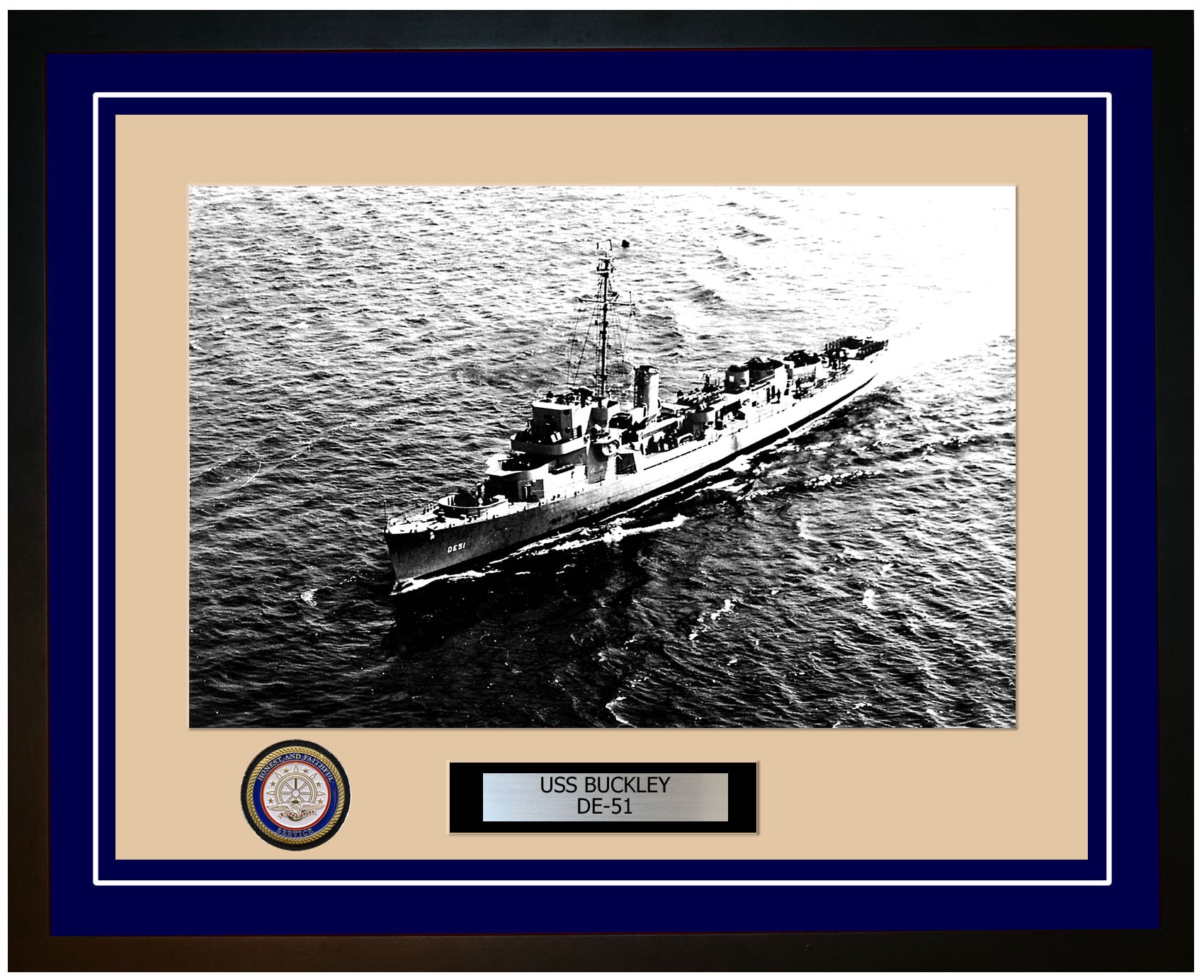 USS Buckley DE-51 Framed Navy Ship Photo Blue