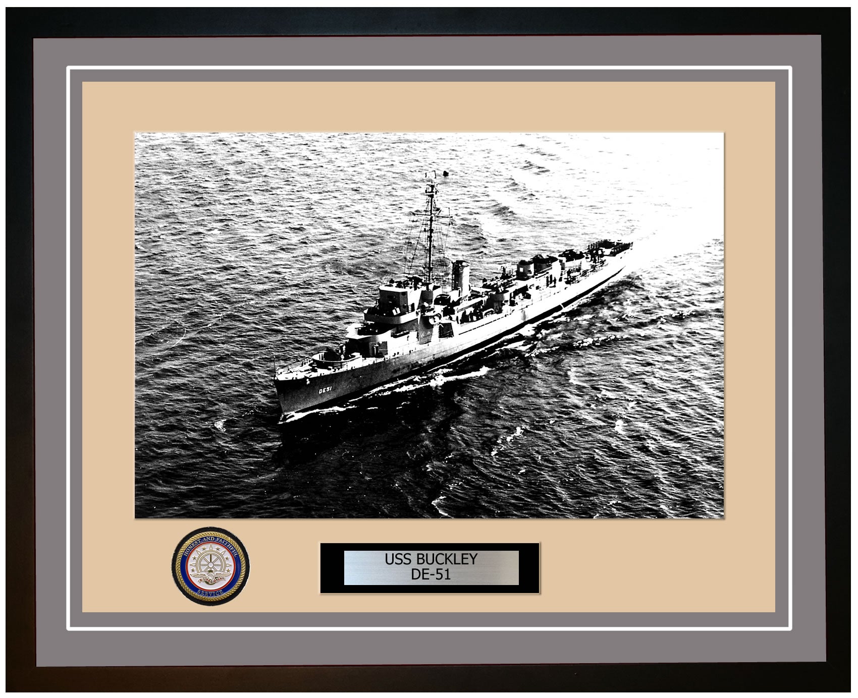 USS Buckley DE-51 Framed Navy Ship Photo Grey