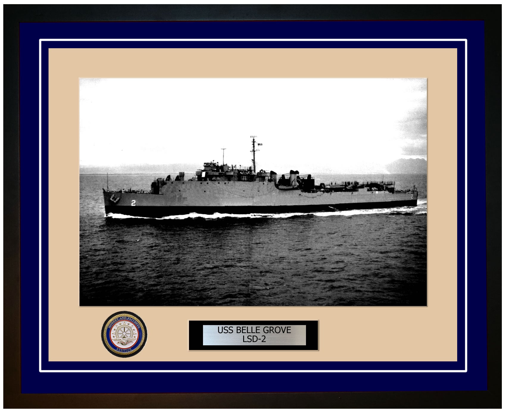 USS Belle Grove LSD-2 Framed Navy Ship Photo Blue