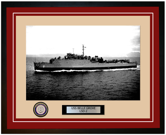 USS Belle Grove LSD-2 Framed Navy Ship Photo Burgundy
