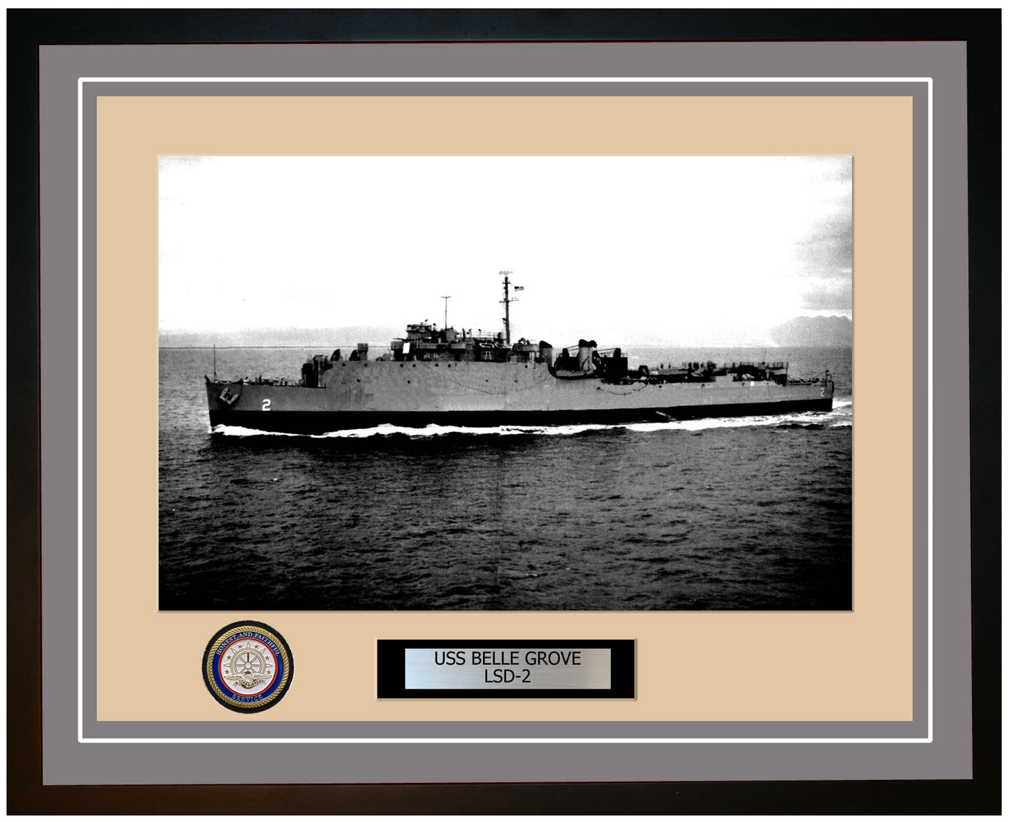 USS Belle Grove LSD-2 Framed Navy Ship Photo Grey
