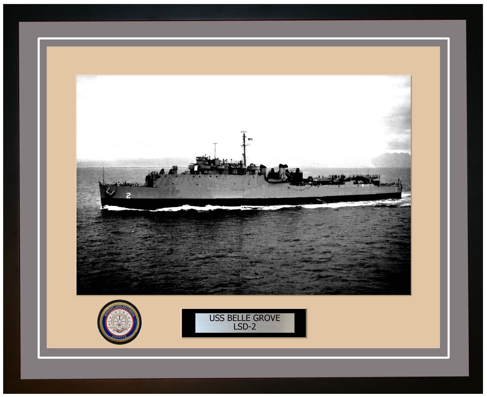 USS Belle Grove LSD-2 Framed Navy Ship Photo Grey