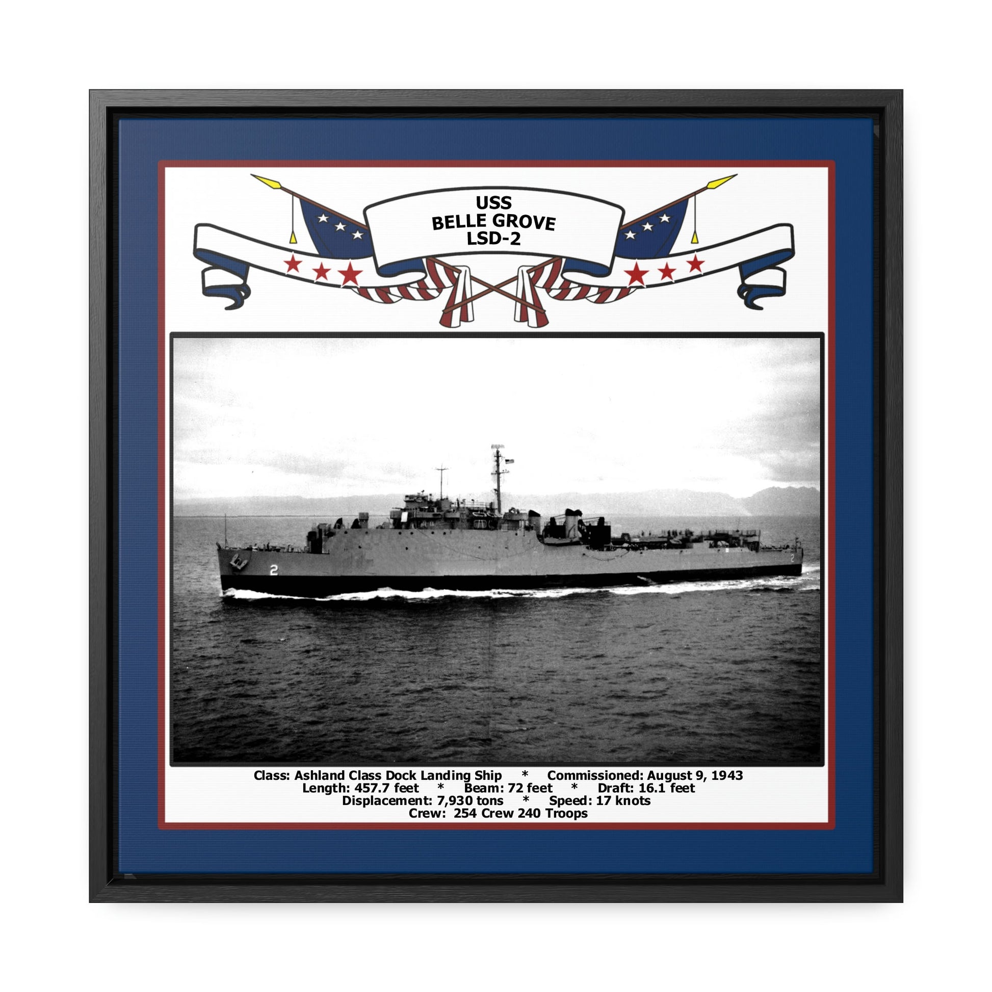 USS Belle Grove LSD-2 Navy Floating Frame Photo Front View