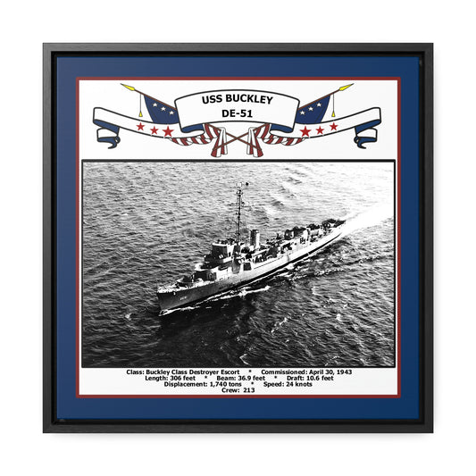 USS Buckley DE-51 Navy Floating Frame Photo Front View